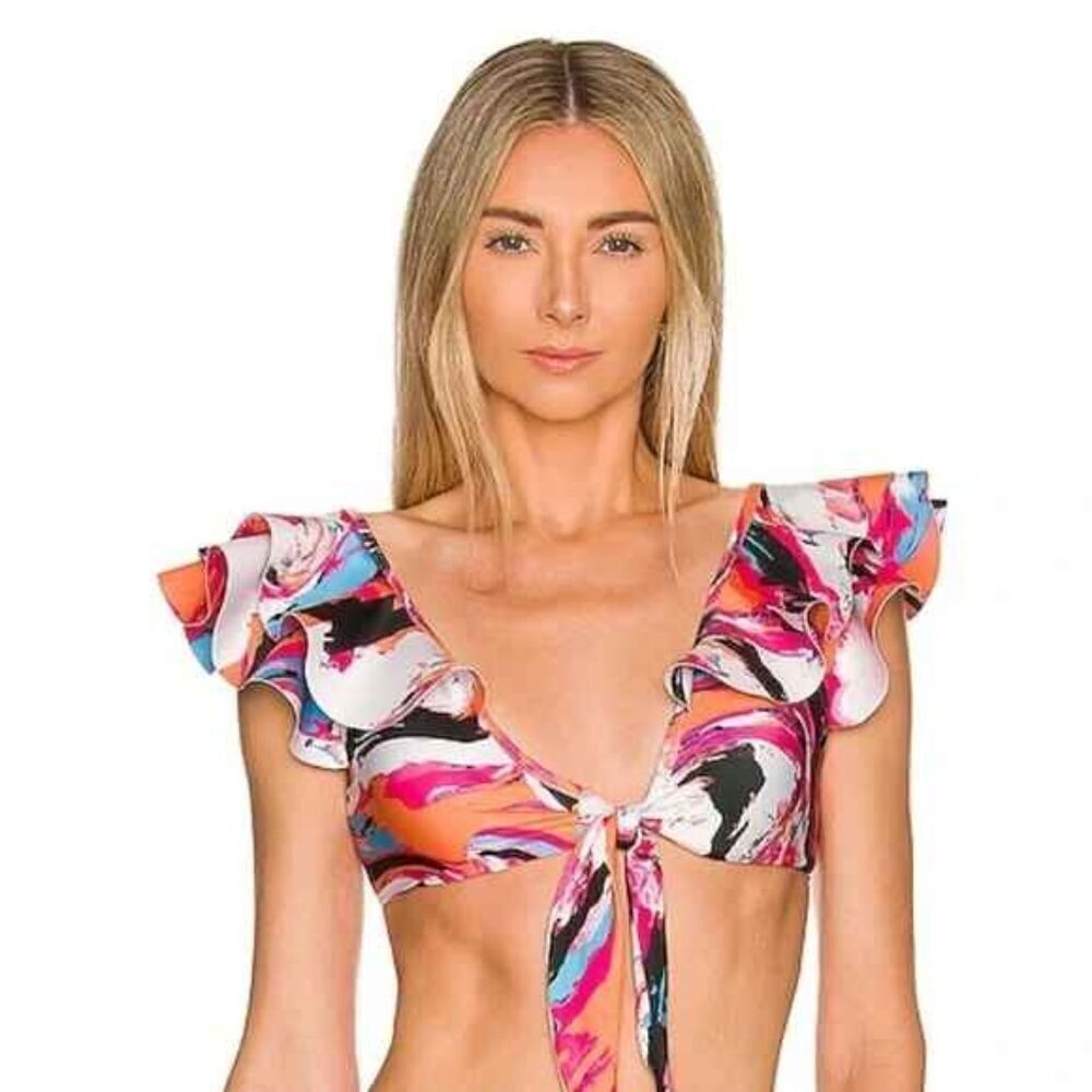 NEW BOAMAR Fanny Bikini Top in Marble Festival Ruffle Anthropologie X-Large
